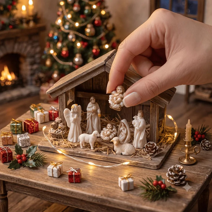Crèche de Noël – 11 figurines peintes à la main